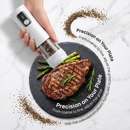 Electric Salt and Pepper Grinder Set, Rechargeable Automatic Pepper Mill with Base,Display, LED Lighting, Large Capacity-Ideal for Kitchen, BBQ Gifts (2, White(27C))