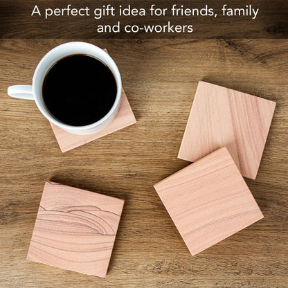Thirstystone Desert Sand 4 Pack Natural Sandstone Coasters 4” Square Artistic with Protective Cork Backing