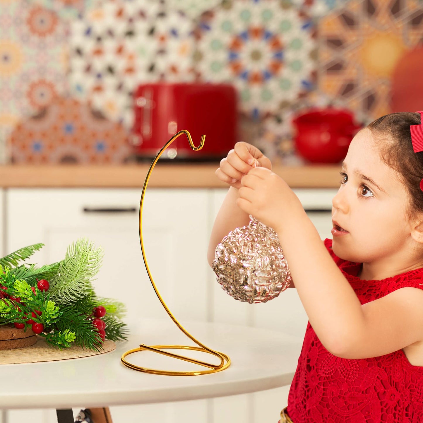 H&D HYALINE & DORA 3 Pack 9" H Ornament Display Stand Iron Hanging Stand Ornament Hanger Holder Decor Display Holder Hook for Glass Globe Air Plant Terrarium Table Decor(Gold)