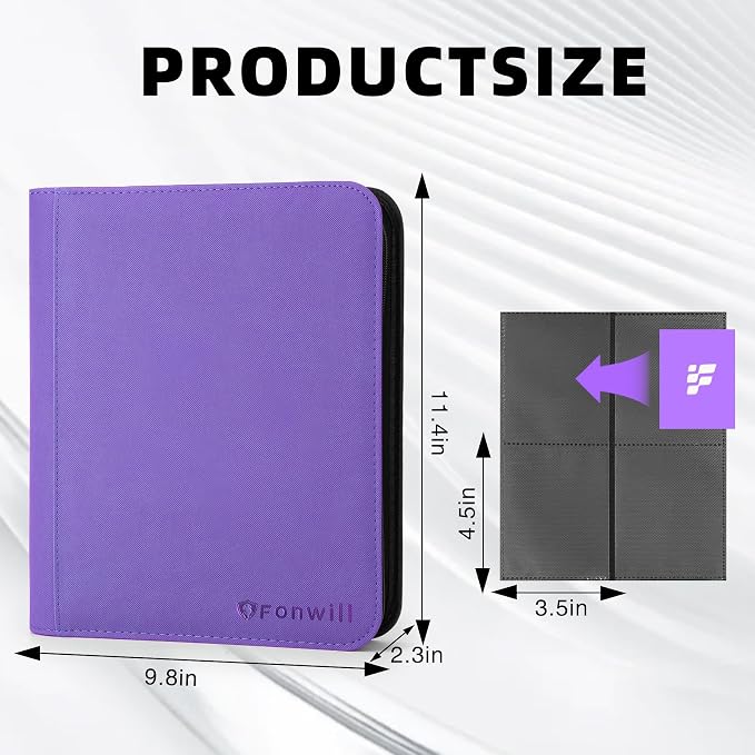 Top Loader Binder, Holds 112 Cards in 3"x4" Toploaders, Trading Card Binder 4 Pocket for TCG, MTG, YGO, Game Cards, Sports Cards(Purple)