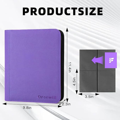 Top Loader Binder, Holds 112 Cards in 3"x4" Toploaders, Trading Card Binder 4 Pocket for TCG, MTG, YGO, Game Cards, Sports Cards(Purple)