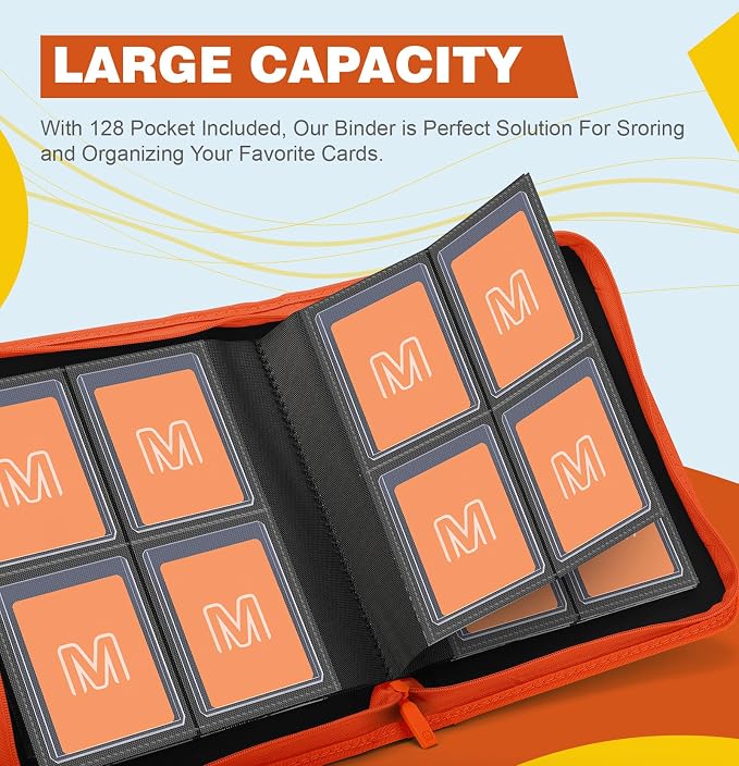 Toploader Binder,4-Pocket Side Load Trading Card Album, Holds 128 Cards with Double-Sided Pockets for MTG, Sports Cards, Top Loader Storage