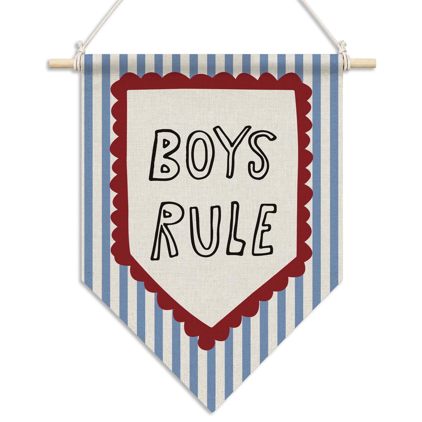 RUKUPA Boy Nursery Wall Art Decor, Kids Playroom Hanging Pennant Flag, Boys Rule Blue Striped Wall Art Poster Hanger for Kids Boy Nursery Toddler Room Bedroom Playroom Decor, 11x15 Inch