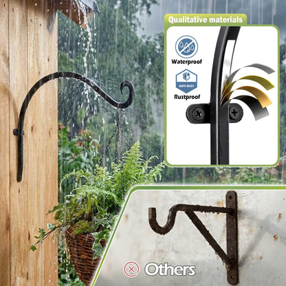 AJART Heavy-Duty Plant Hanger Outdoor - Can Hold 50 Lbs Plant Basket or Large Bird Feeder - 12 Inch Solid Iron Windproof, Rustproof Wall Hooks - with Triangular Stability - 2 Pieces