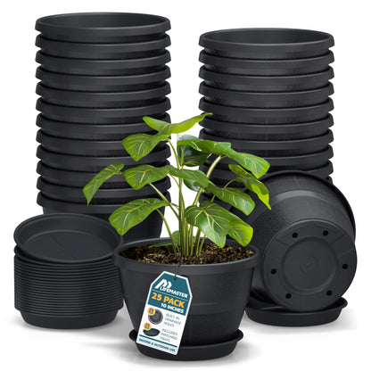 10-Inch Whiskey Barrel Planters Outdoor Pack of 25 - Durable Plastic Plant Pots for Indoor & Outdoor Use with Drainage & Saucer, Lightweight Rustic Barrel Planters for Flowers, Herbs & Small Plants