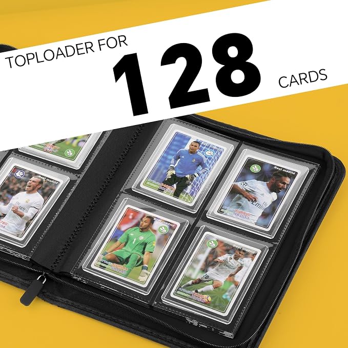 Toploader Binder, 4 Pocket Trading Card Binder Holds 128 Top Loaders, Premium Zipper Card Storage Case with Double-Sided Pockets for 3x4'' Toploaders, TCG, MTG, Sports Cards.(red)