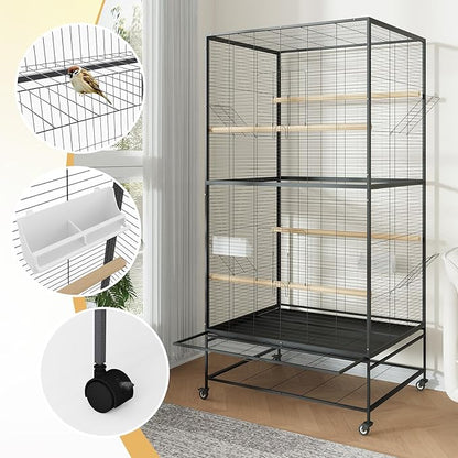 Garvee 66in Extra Large Bird Cage, Rolling Parrot Cage with Feeding Accessories, Metal Parakeet Cage for Parrots, Parakeets, Conures, Parrot
