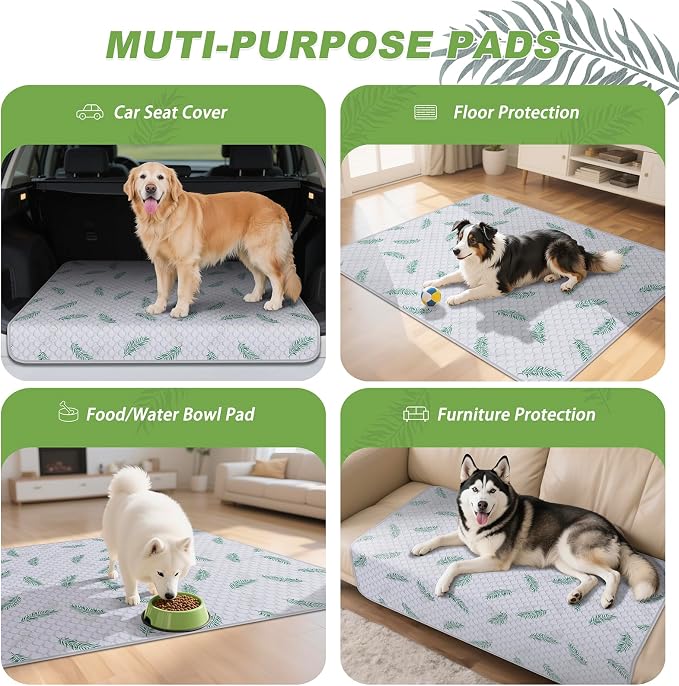 WanpeeGoo Washable Pee Pads for Dogs, 1Pack Reusable Puppy Pads, Super Absorbent & Leakproof Dog Pads, Anti-Slip Dog Pee Pads for Puppy Training & Incontinence, Leaf Pattern 63"x63"