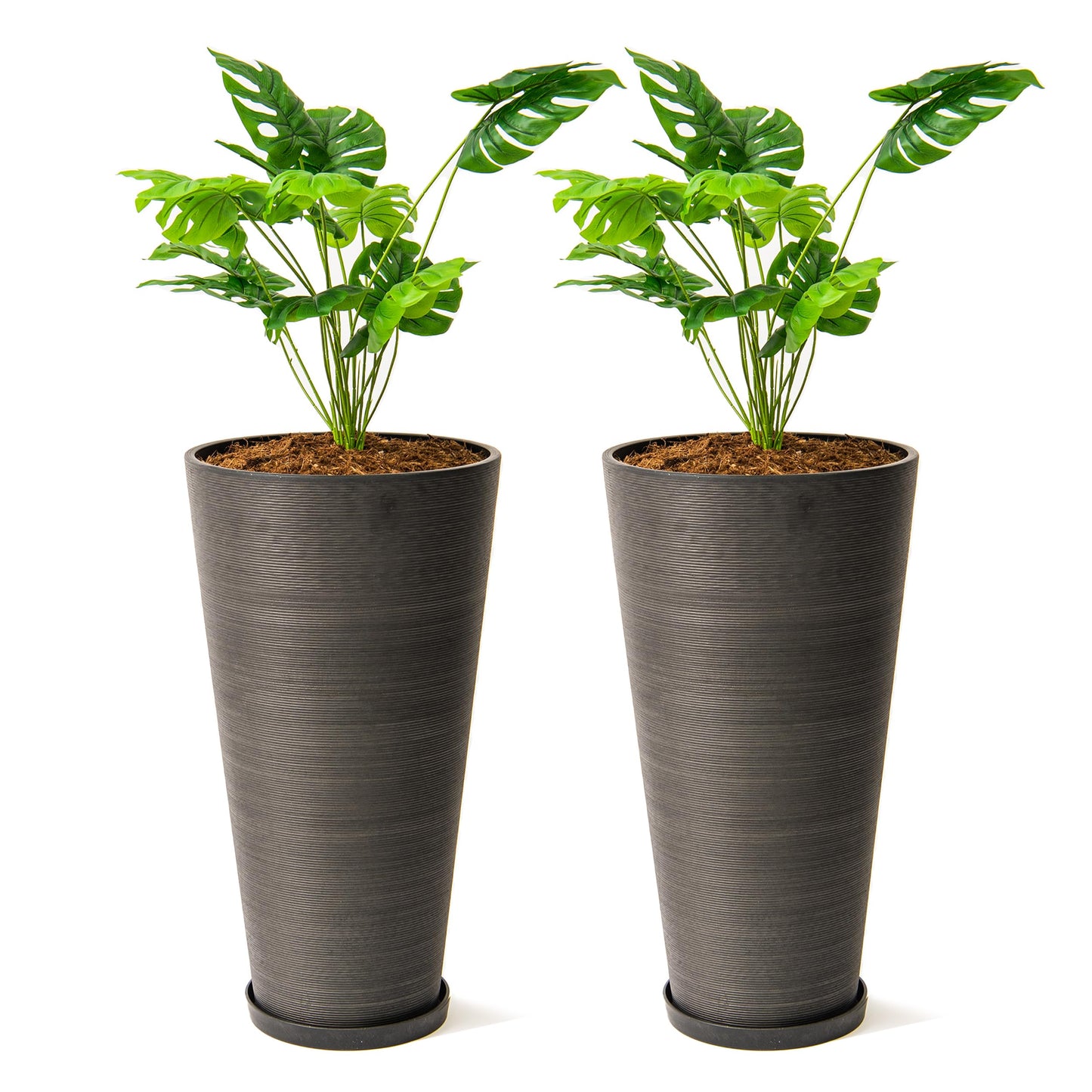 XBrand Modern 28-Inch Tall Round Planter, Modern Tapered Planter Perfect for Indoor & Outdoor Planter, Patio Décor, Set of 2, Black
