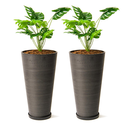 XBrand Modern 28-Inch Tall Round Planter, Modern Tapered Planter Perfect for Indoor & Outdoor Planter, Patio Décor, Set of 2, Black