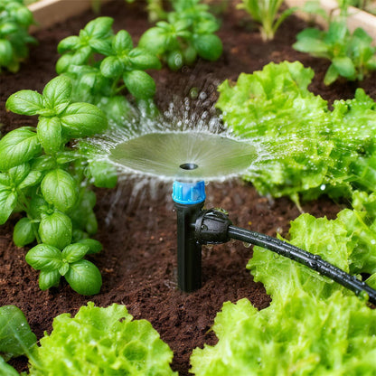 Copadri 50pcs Drip Emitters with Stake for 1/4" Irrigation Tubing, Adjustable 360 Degree Water Flow Irrigation Vortex Sprayers & Stream Emitters On 5" Stake Garden Irrigation Dripper System