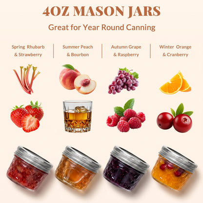 CycleMore 40 Pcs 4oz Clear Glass Mini Mason Jars With Silver Separable Lids and Diamond appearance, Small Spice Canning Jars for Honey, Jam, Jelly, Wedding Favors, Kitchen Food Storage