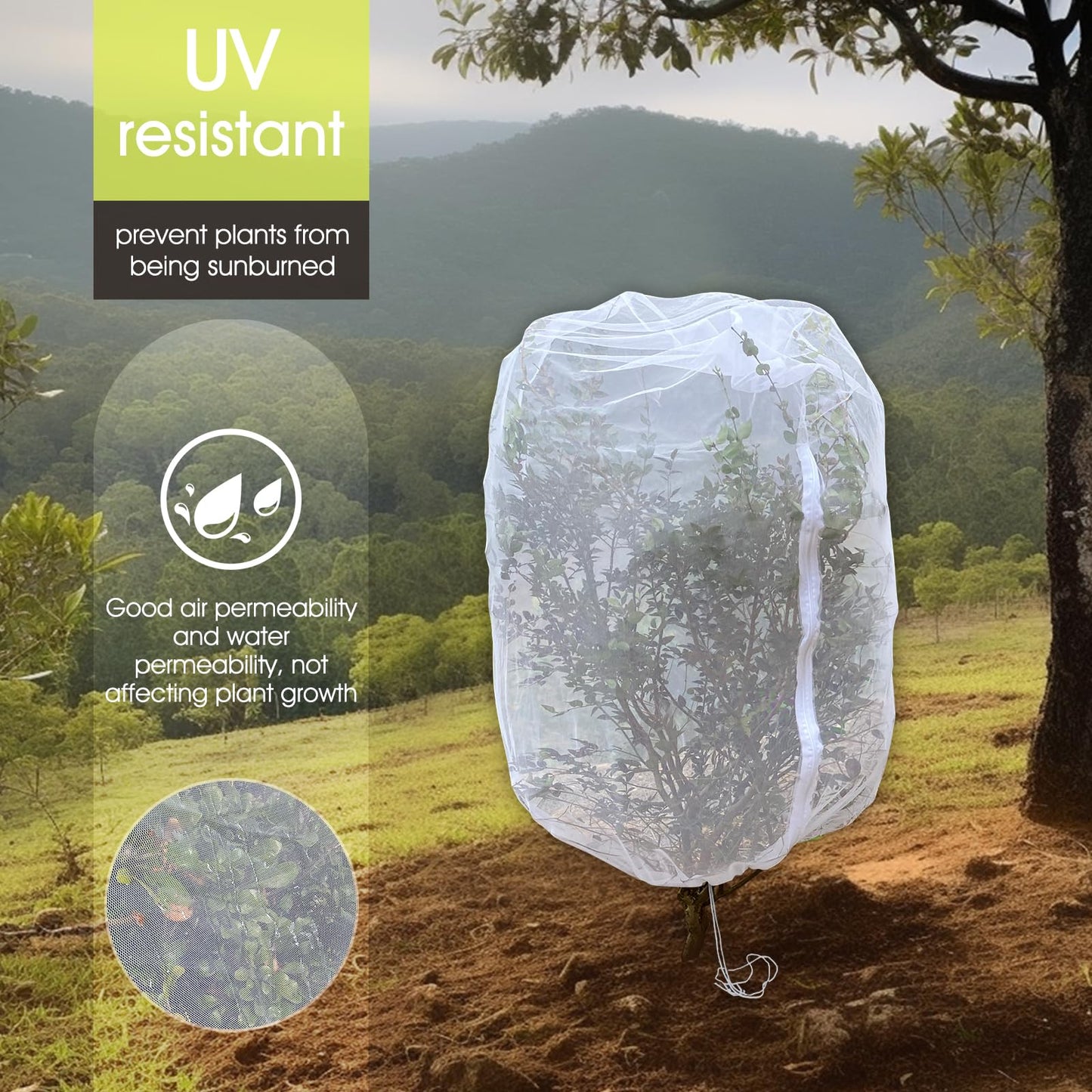 Fruit Tree Netting, RIFNY 3.3 x 2.6 FT Blueberry Bush Netting Cover with Zipper Drawstring, Outdoor Mosquito Net Garden Netting Cover Protector Plant from Birds Cicadas Animals Insect (2 PCS, White)