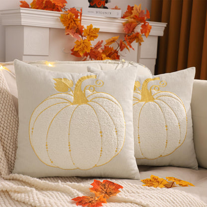 LUOYEHK Halloween Pillow Covers 18x18 Set of 2 Fall Pumpkin Decorative Throw Pillow Covers Thanksgiving Farmhouse Corduroy Cushion Covers for Couch Sofa Bed