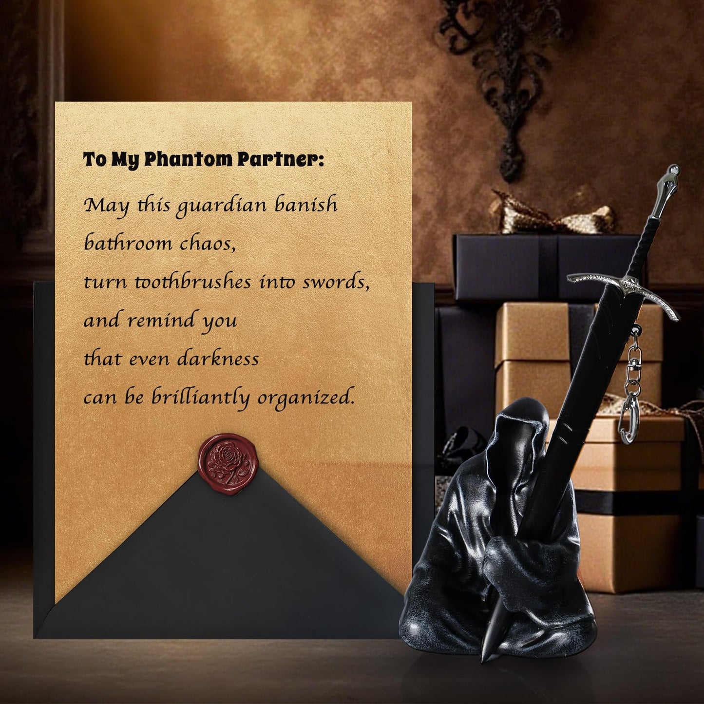 Gothic Home Decor Grim Reaper Statue Bathroom Halloween Decor Toothbrush Holders for Bathrooms Goth Pen Display Stand