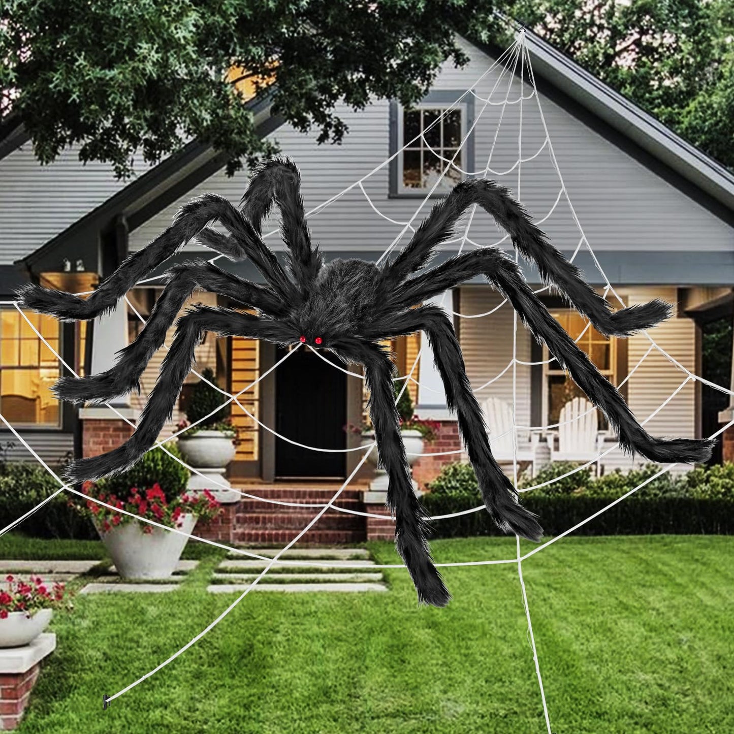Kendane Halloween Decorations Outdoor and Indoor,200" Halloween Spider Web with 59" Giant Spider,Scary Party Decorations for Yard,House Decor.