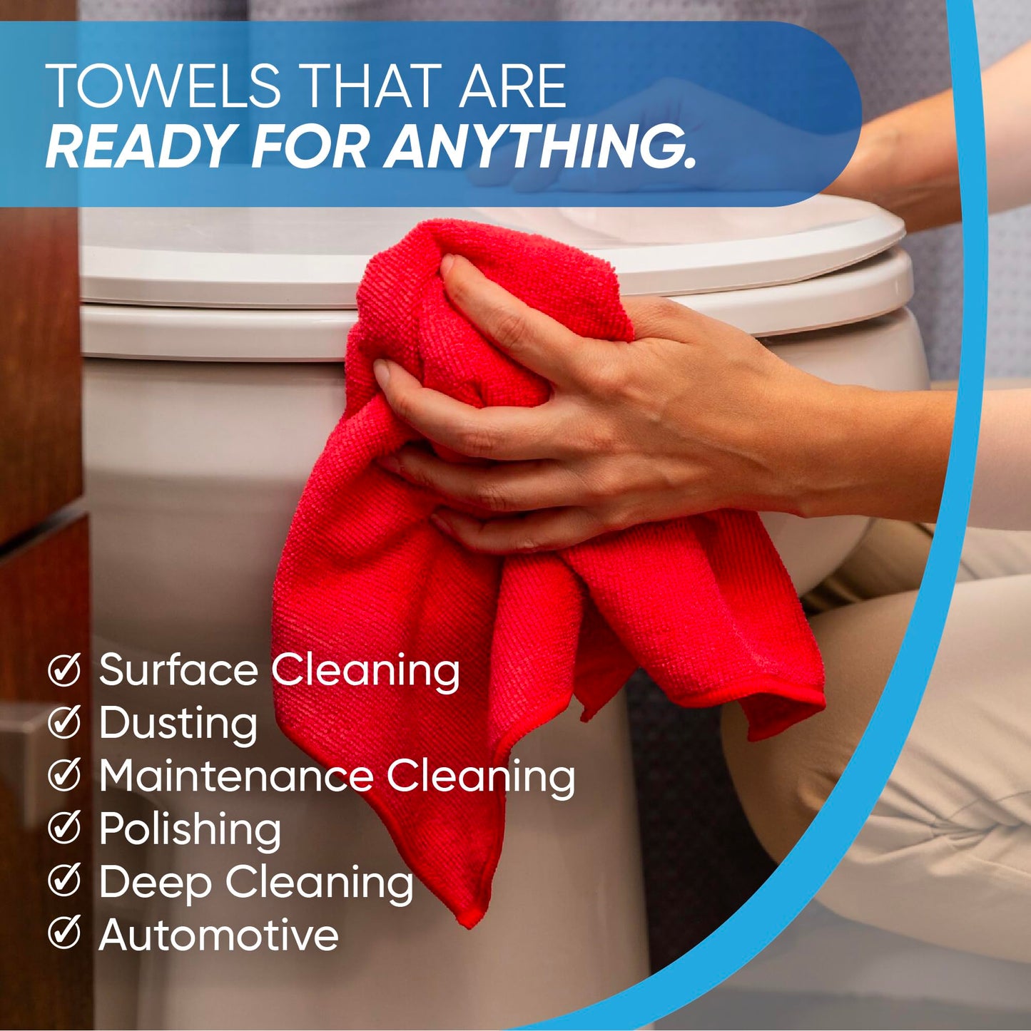 Microfiber Wholesale 16" x 16" All Purpose Towels - 50 Pack - Reusable Wash Cloths, Dust, Kitchen, Car, Shop Rags for Cleaning (Blue)