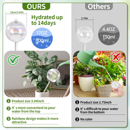 17 oz Up 2 Weeks Extra Large Plant Watering Globes, Self Watering Planter Insert, Iridescent Glass Self Watering Globes, Vacation Plant Watering Devices, Automatic Watering Bulbs (Large 4-Pack)