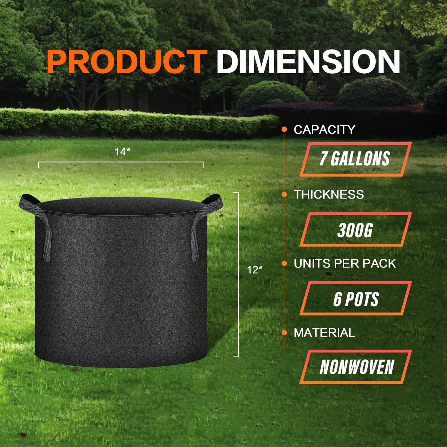 iPower 12-Pack 7 Gallon Grow Bags Heavy Duty Thickened Aeration Nonwoven Fabric Pots with Nylon Handles, for Planting Vegetables, Fruits, Flowers, Black