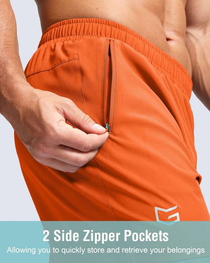 G Gradual Men's Athletic Running Shorts with Zipper Pockets Quick Dry 7"/ 5"/ 9" Workout Gym Shorts for Basketball Hiking(Orange,7XXL)
