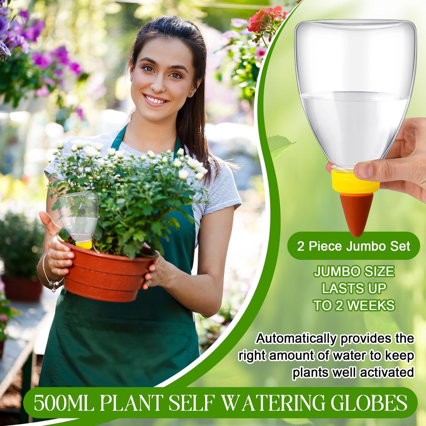 Threlaco 2 Pcs 17 oz Self Watering Planter Insert Plastic Self Watering Globes Automatic Plant Waterer for Indoor Outdoor Drip Irrigation Plant Watering Device with Slow Release Control