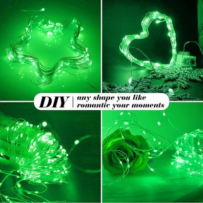 ZGWJ 8 Pack Fairy Lights, 7ft Mini LED String Lights, Battery Operated, Silver Wire, 3 Modes, Green, Model D2-2MXD-8GN