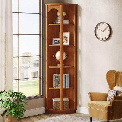 Tribesigns 5-Tier Corner Shelf, 67-Inch Tall Corner Bookshelf Bookcase with Unique Shape, Narrow Shelving Unit Storage Rack for Living Room, Home Office, Kitchen, Small Space