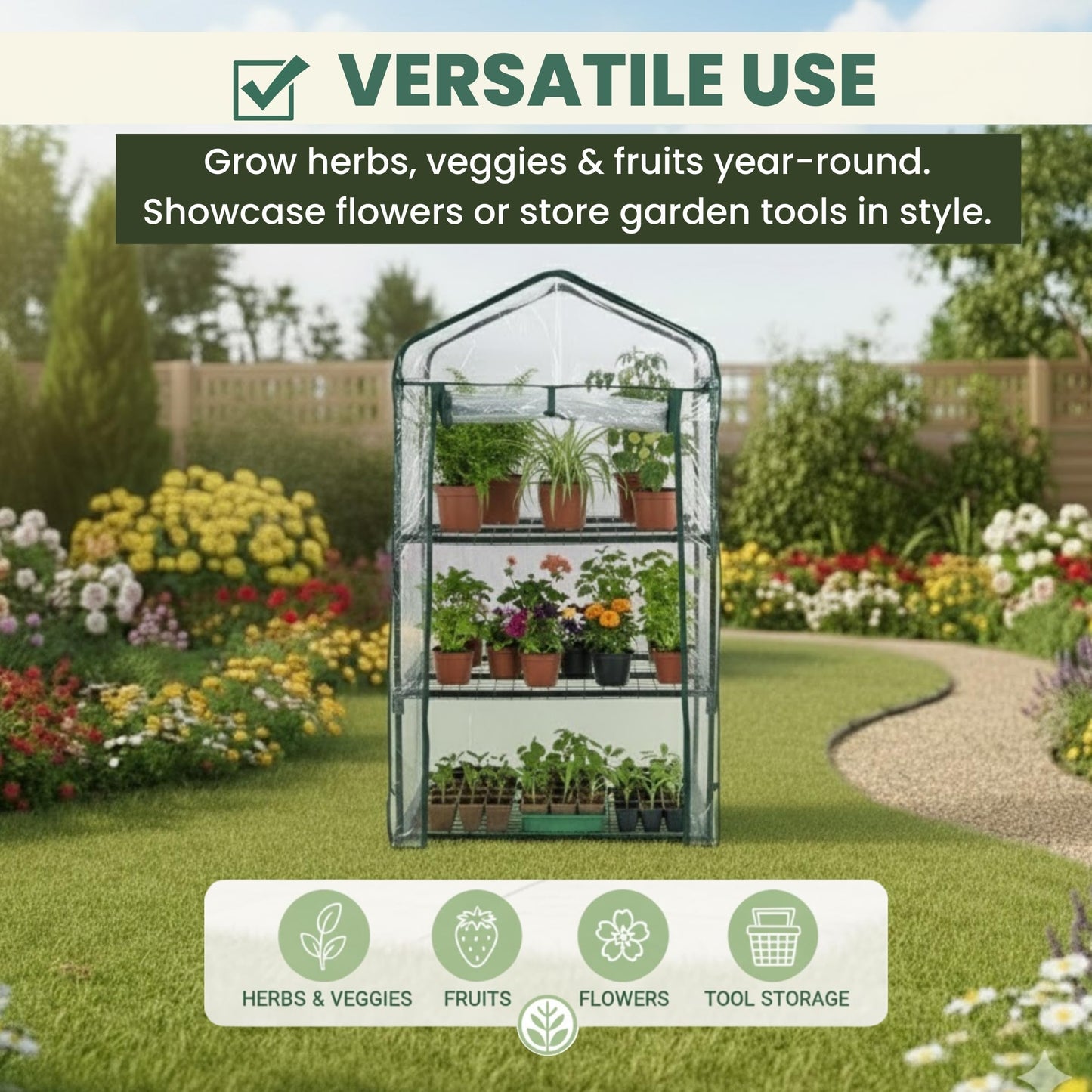 3 Tier Mini Greenhouse - Portable Greenhouse with Rust-Resistant Frame and PVC Cover for Indoor/Outdoor - 27.5x19x50-Inch Green House by Pure Garden