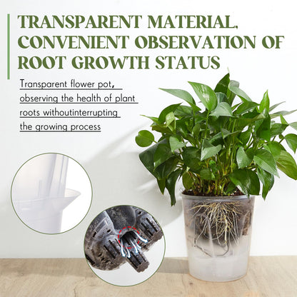 Wonderjune 6 Pcs Self Watering Plant Pots, 4.72''/ 5.91''/ 7.09'' Nursery Pots with Deep Reservoir & High Drainage Holes for Outdoor Plants and Flowers, Bare Root Planter(Clear)