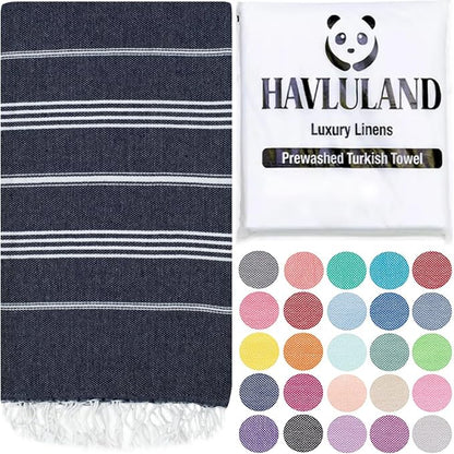 HAVLULAND Turkish Beach Towels, Oversized 40"x72" Turkish Bath Towel, Highly Absorbent Quick Dry Sand Free Beach Towels for Beach Pool Spa Gym Yoga Travel Camping Picnic Blanket - Navy