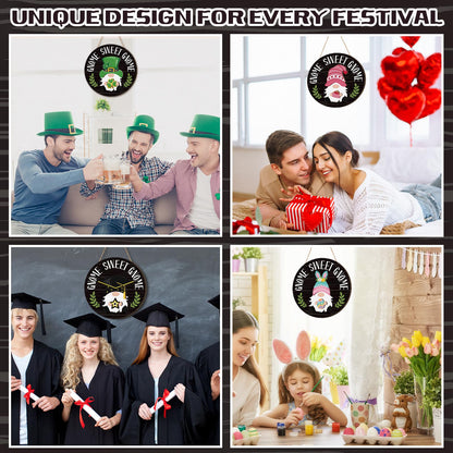 Wenqik 41 Pcs Interchangeable Gnome Signs Holiday Wooden Seasonal Gnome Decor 4th of July Independence Day Decor Detachable Magnet Hat and Hand Welcome Sign for Home Decoration(Classical,Black)
