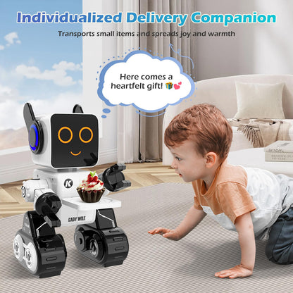HBUDS Rechargeable RC Robot Toy for Kids - Interactive Intelligent LED Light, Speaks, Dances, Built-in Coin Bank (White)