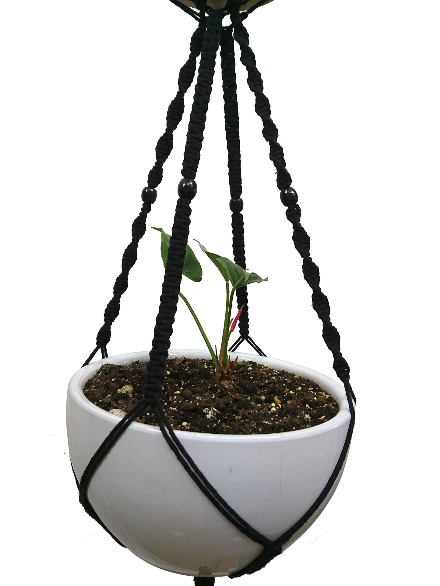 Macrame Plant Hanger & Holder, Hanging Planter 4 Legs Double Deck for 8 inch to 10 inch Two Pots Indoor Outdoor Hanging Planter Cotton Rope 67 Inch with Metal Ring (Cotton-Black)