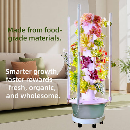 Hydroponics Growing System Kit with LED Grow Lights,8-Layer Vertical Garden Tower, 32 Pods Large Planting Sites, 8 Gallon Indoor Growing System for Vegetables, Herbs & Tomatoes, Pump&Dual Timer