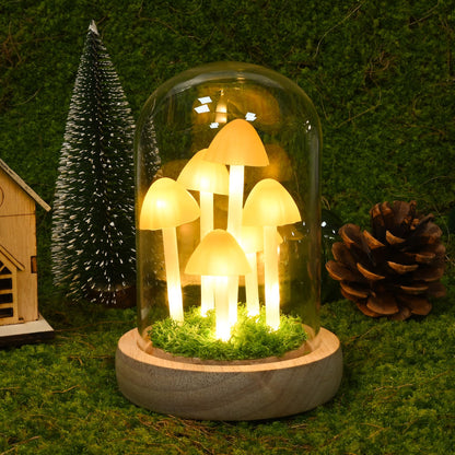 QUELIEN Mushroom Lamp in Glass Dome,Mushroom Gifts for Women - Warm White LED Night Light for Bedroom Decor,Birthday Party Decorations,Ideal Birthday Gift Valentines Gift