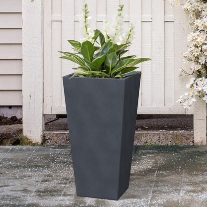 Kante 28 Inch Tall Tapered Concrete Planter, Modern Style Large Plant Pot with Drainage Hole and Rubber Plug for Patio, Backyard, Porch, Suitable for Indoor Outdoor Plants, Charcoal