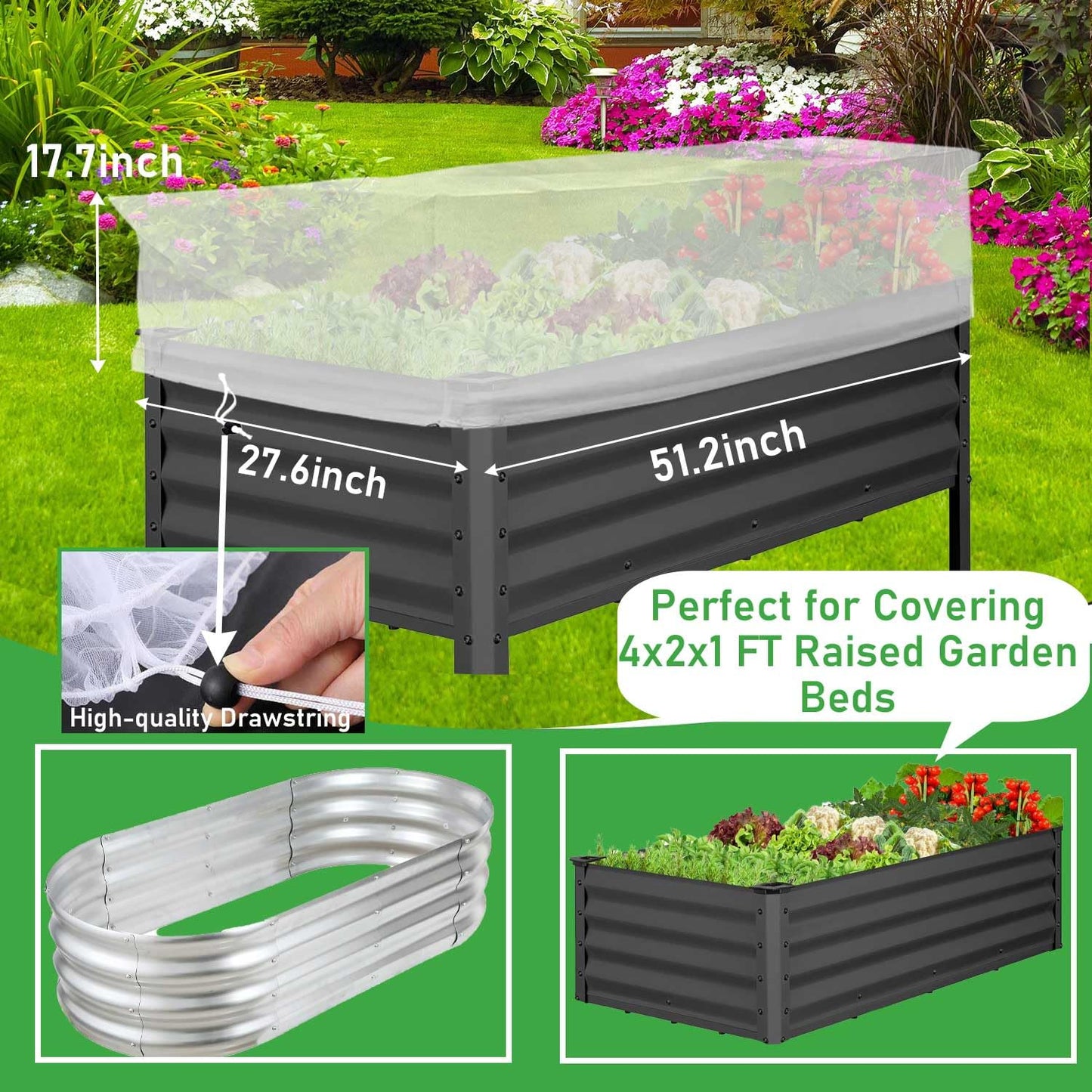2 Pcs Garden Netting Pest Barrier for Raised Garden Beds, Garden Insect Mesh Netting Raised Bed Cover Screen Protection for Protecting Vegetables Fruits Flowers (Netting, for Cover a 4x2x1ft)