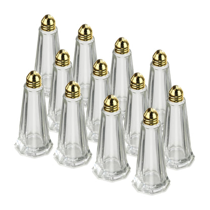 New Star Foodservice Glass Tower Salt and Pepper Shakers, 1 oz Set of 12, Clear Glass Shakers with Gold Plated Tops for Restaurants and Tabletop Use