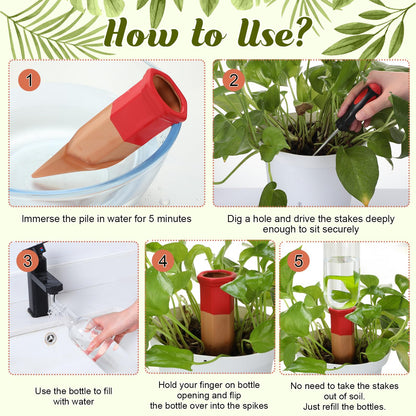 SiliFine 6 Sets Plant Watering Devices Include Terracotta Self Watering Spikes and 26 oz Plastic Bottles, Slow Release Vacation Insert Automatic Plant Waterer Device (Clear and Mixed Color)
