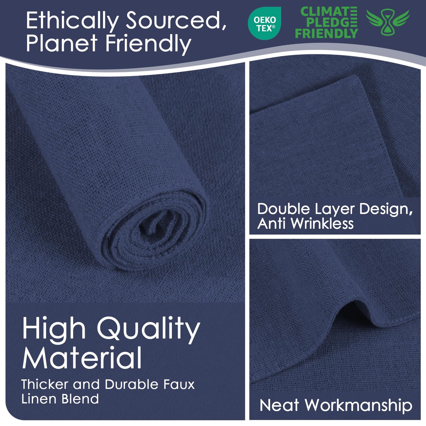 MANSPHIL Navy Blue Cloth Placemats Set of 4 Cotton Washable Thick Faux Linen Table Place Mats Heat Resistant Double Layer Fabric Wrinkle Free Dining Kitchen Table Decor - 13x19 Inch Oeko Tex Placemat