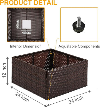 SUNNYPARK Mailbox Post Wrap Planter Box 24x24x12inch | Handmade All-Weather PE Rattan, Easy Assembly, Fits for 4x4 6x6 Posts, Flower Planter Box Decorative for Mailbox Post Outside