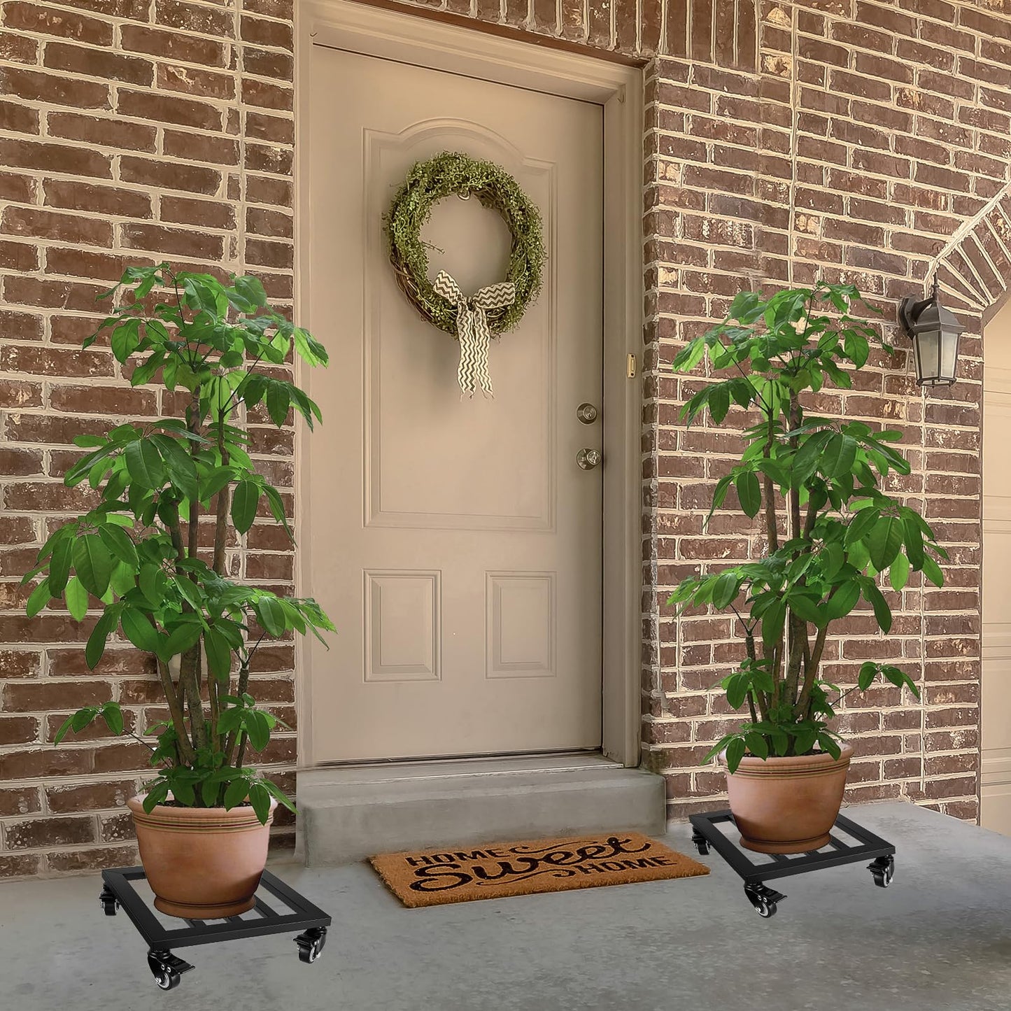 Plant Stand with Wheels,Metal Plant Caddy Heavy Duty Rolling Plant Stand Indoor Outdoor,12'' Square Wheeled Plant Dolly with Lockable Caster Wheels Holds up 380 Lbs Planter Mover for Home Garden