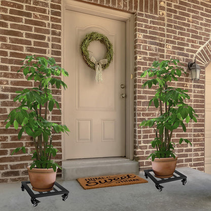 Plant Stand with Wheels,Metal Plant Caddy Heavy Duty Rolling Plant Stand Indoor Outdoor,12'' Square Wheeled Plant Dolly with Lockable Caster Wheels Holds up 380 Lbs Planter Mover for Home Garden