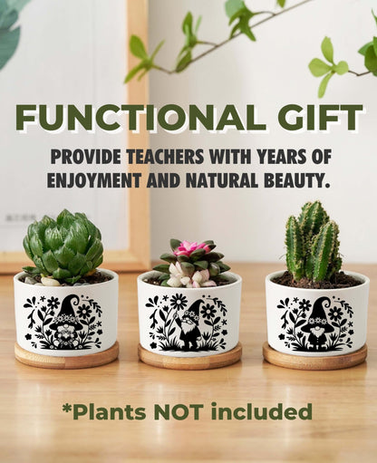 InnoBeta Gnome Gifts for Women Gardening Lovers, Succulent Plant Pots 3pcs, Gifts for Gnome Lovers, Gnomes Planter Pot with Bamboo Tray, Plants NOT Included, for Birthday, Christmas