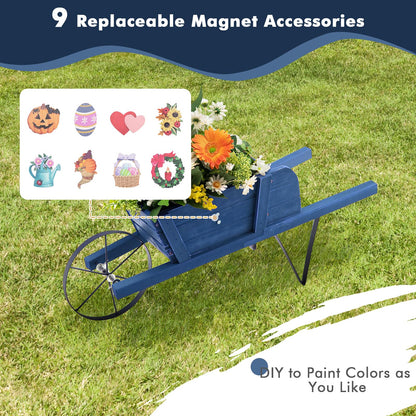 SlickBlue Wooden Garden Wagon Planter with Decorative Accessories for Yard Patio