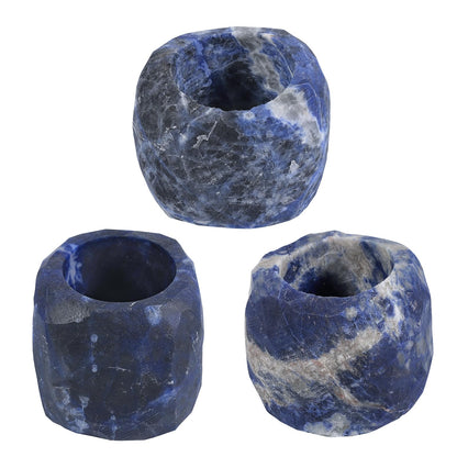 SUNYIK Natural Sodalite Tea Light Candle Holder Raw Crystal Air Plant Holder Desk Decor Figurine for Healing Meditation