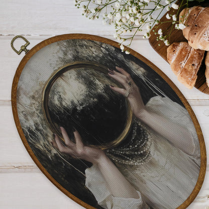 WULQYING Dark Academia Witch Wall Art Decor, Gothic Witchy Oval Framed Canvas Art Prints, Moody Goth Mirror Witch Wall Hanging Decor for Home Bedroom Living Room Gallery, 8.5x11.4 Inches
