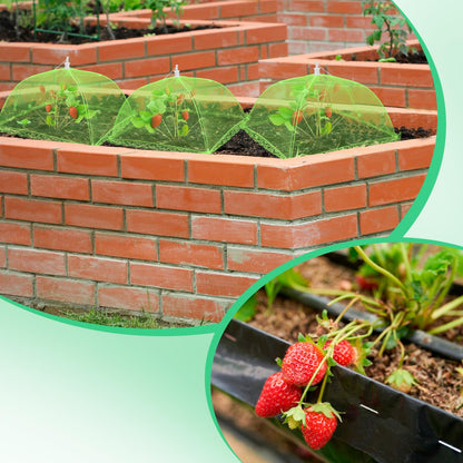 NODMIPNS 4 Sets Strawberry Plant Support with Mesh Cover - Square Gardening Frame, Animal Barrier, Iron Stakes & Storage Bag for Healthy Strawberries, Tomatoes, Veggies (Green) (4 pcs)