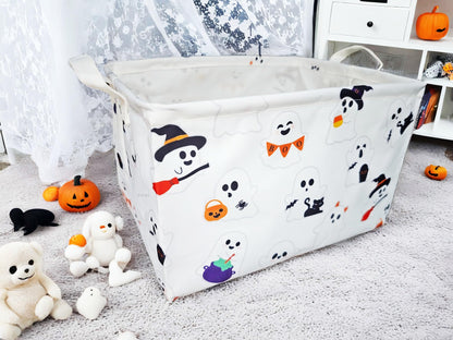 TUZIANAN Halloween Ghost Basket, Cute Boo Basket for Gifts Foldable Storage Bin with Handles for Home Closets Shelf Offices,Bedrooms,Dorm Toy Storage (Halloween ghost basket)
