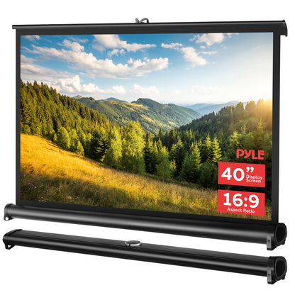 Pyle Portable Projector Screen 40 Inch - Versatile Mobile Stand, Easy Pull-Out, Lightweight & Durable for Indoor and Outdoor Presentations, Schools, Meetings, and Conferences, PRJTP46, White